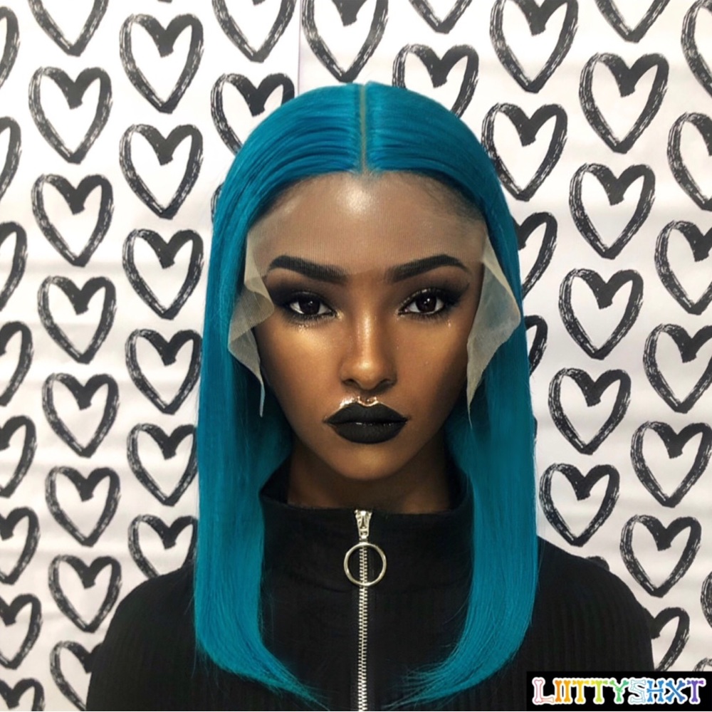 13x4 10inch Lace Front Wig 100% Human Hair Custom Color ( Turquoise Gummies)